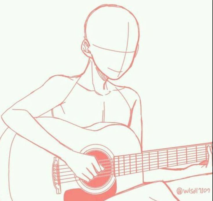 a drawing of a person playing an acoustic guitar