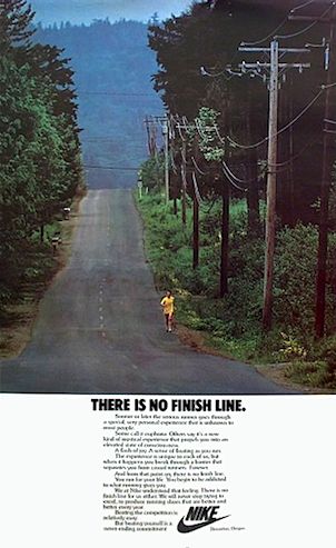 there is no finish line on the road in this ad for nike's running shoes