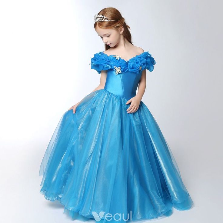 Chic / Beautiful Church Wedding Party Dresses 2017 Flower Girl Dresses Pool Blue Ball Gown Floor-Length / Long V-Neck Short Sleeve Backless Flower Appliques Pool Dress, Long Flower Girl Dresses, Cheap Fashion Dresses, Cheap Flower Girl Dresses, Princess Flower Girl Dresses, Blue Ball Gowns, Princess Flower, Girls Dresses Online, Cinderella Dresses