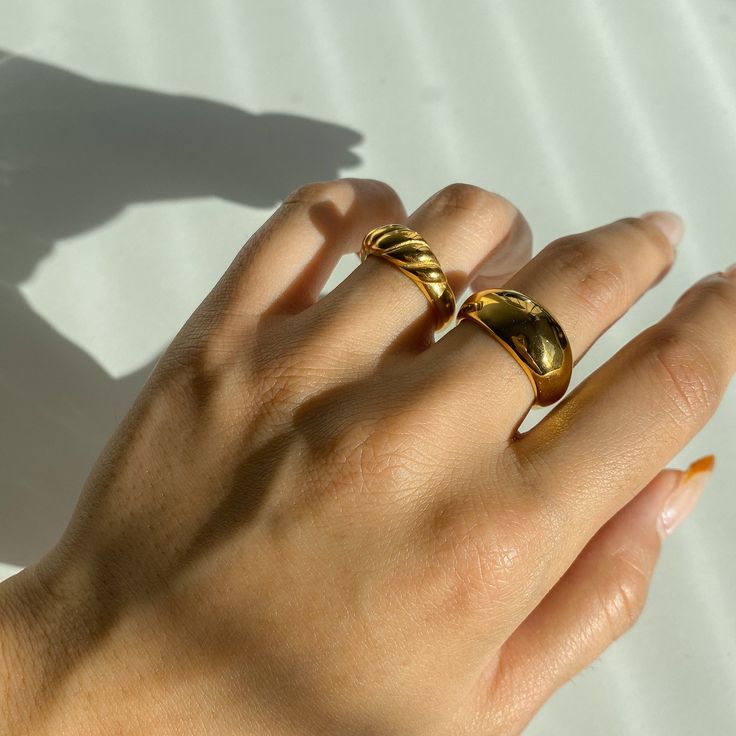 Cute Croissant ring made of stainless steel and 18k gold plated. This ring is lightweight and minimal. Wear it alone for a minimalist look or stack together with other stacking rings. ………………………………….D E T A I L S• Materials: Stainless Steel, 18k gold plating.• Available Size: US 6 (Diameter: 16.5mm), US 7 (Diameter: 17.3mm), US8 (Diameter: 18.2mm)• This product is hypoallergenic, water and tarnish resistant. Crossiant Rings, Gold Minimalist Stainless Steel Ring, Gold Stainless Steel Minimalist Ring, Minimalist Gold Stainless Steel Rings, Minimalist Gold-plated Stackable Midi Rings, Minimalist Gold Plated Stackable Midi Rings, Everyday Gold Midi Rings Made Of Recycled Gold, Everyday Gold Stainless Steel Rings, Modern Tarnish Resistant Gold Plated Rings