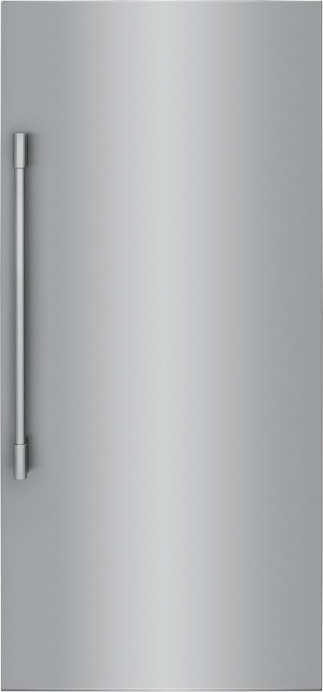 a stainless steel refrigerator with a handle on the door