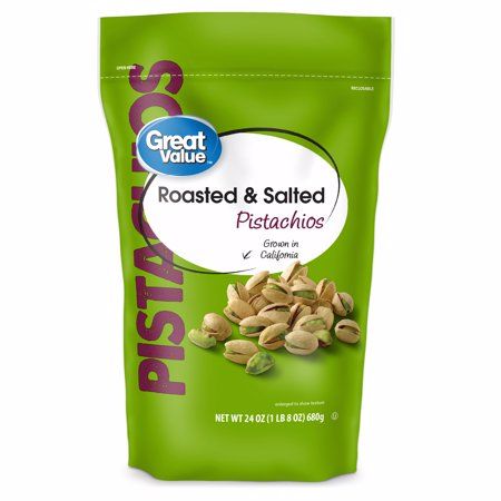 a bag of roasted and salted pistachios