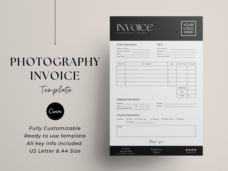 an invoice form is shown with the words photography invoice on it