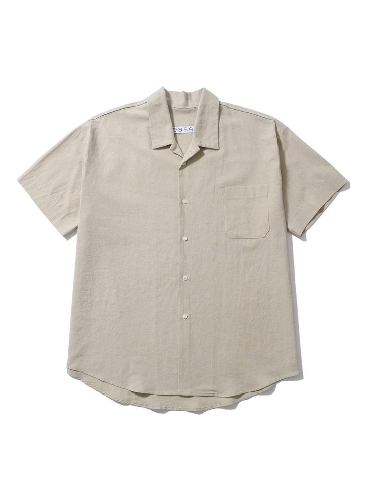 It is a short sleeves shirt with open collar neckline. Made of linen and cotton blend fabric, the shirt has features of both linen and cotton, which are breathable and comfy fit. The bio-washing process creates soft color and texture.- Open collar- Button closure- Round hem- Chest pocket Casual Cotton Shirt In Flax Color, Solid Color Johnny Collar Shirt For Summer, Beige Johnny Collar Shirt For Summer, Solid Color Johnny Collar Summer Shirt, Solid Johnny Collar Shirt For Summer, Flax Cotton Shirt With Relaxed Fit, Relaxed Fit Cotton Shirt In Flax Color, Short Sleeve Cotton Tops In Flax Color, Linen Short Sleeve Camp Shirt For Beach