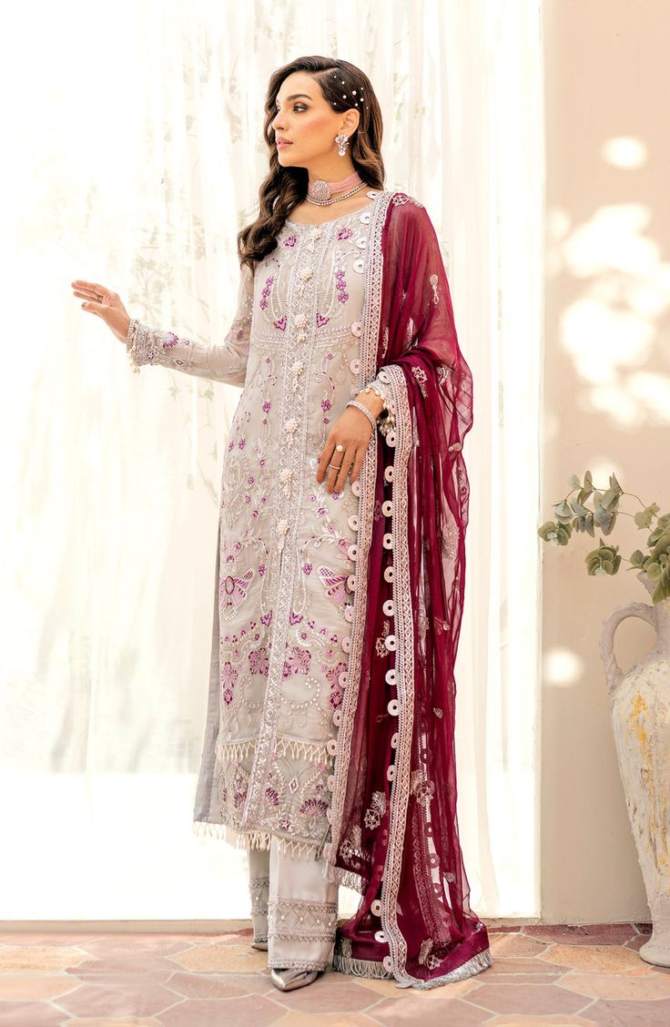 Maryum N Maria Yusra (SFG-0013) Peyam Formal Wedding Collection Original brand suit fabric and photography lite diffrance in actual print. Semi-stitched Festive Lawn Suit For Reception, Festive Semi-stitched Lawn Suit For Reception, Unstitched Zari Work Suits For Reception, Traditional Suits With Dupatta For Reception, Traditional Georgette Wedding Suits, Semi-stitched Lawn Suit With Dabka For Reception, Wedding Suits With Dupatta In Georgette, Wedding Georgette Suit With Dupatta, Bollywood Style Suits With Traditional Drape For Weddings