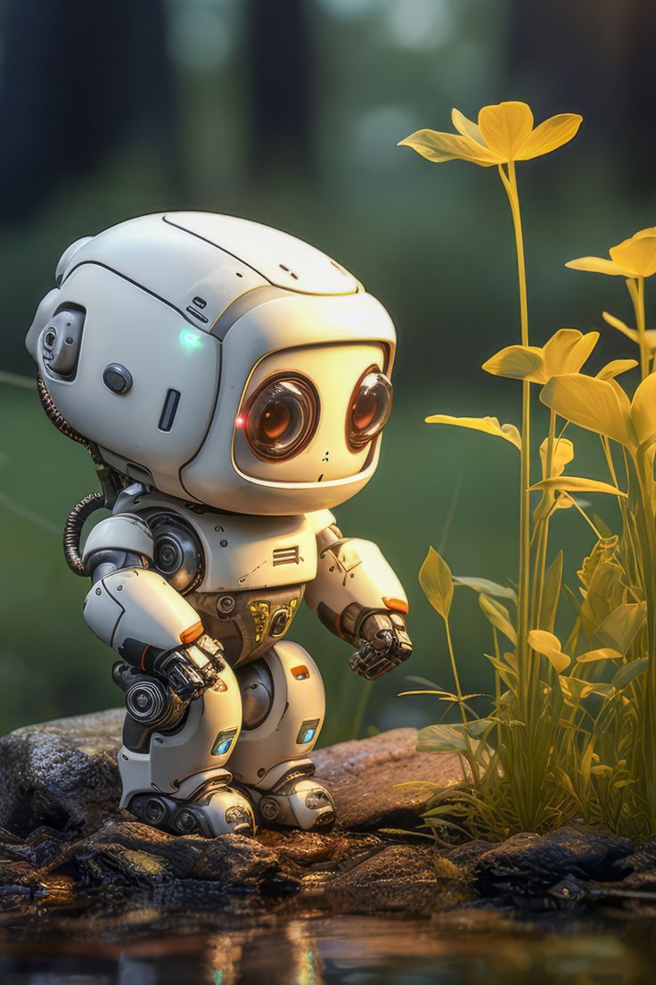 funny cute robot in the garden Cute Robot, Spending Time In Nature, Time In Nature, I Robot, Arte Robot, Star Wars Pictures, Robots Concept, Robot Concept Art, Cute Monsters