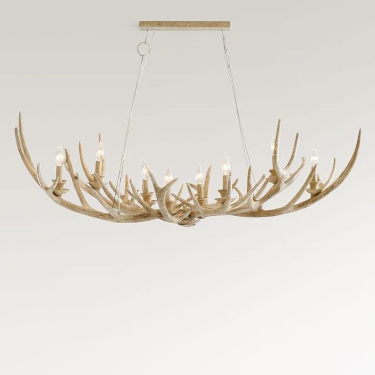 a light fixture with antlers hanging from the ceiling