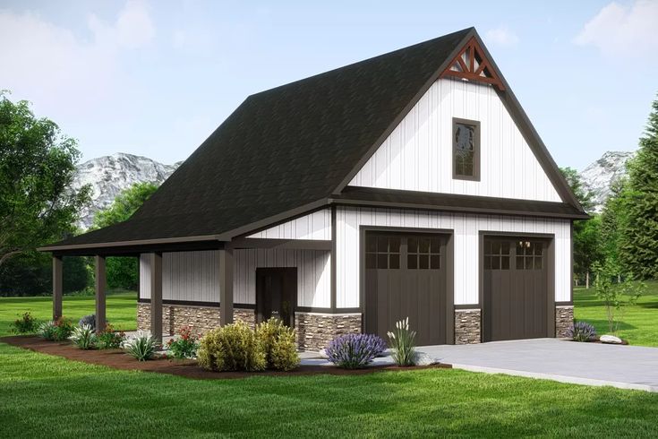 a two car garage is shown in this rendering