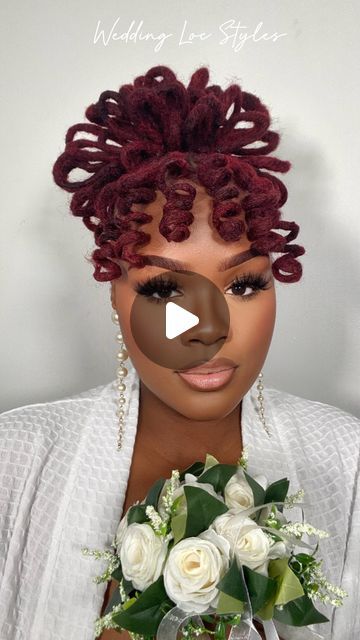 Loc Petal Bun Half Up Half Down, Loc Petal Styles Updo, Curly Loc Bun, Wedding Loc Styles For Women, Petal Bun Loc Styles, Locs Wedding Hairstyles Brides, Loc Styles For Wedding Brides, Loc Petals Hairstyles, Curly Loc Updo Styles