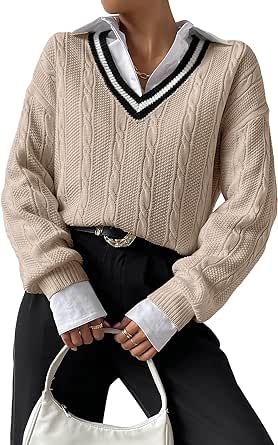 #countryclub #golf #preppy Outfit Chic, Pullover Outfit, Cable Knit Jumper, Drop Shoulder Sweaters, Modieuze Outfits, Elegantes Outfit, Mode Inspo, Loose Sweater, Knitted Pullover Sweaters