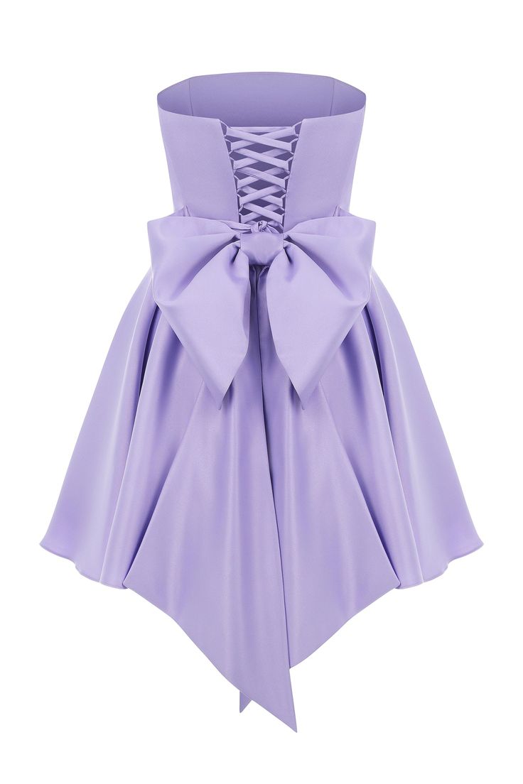 a purple dress with a large bow on the front and back, it is made out of