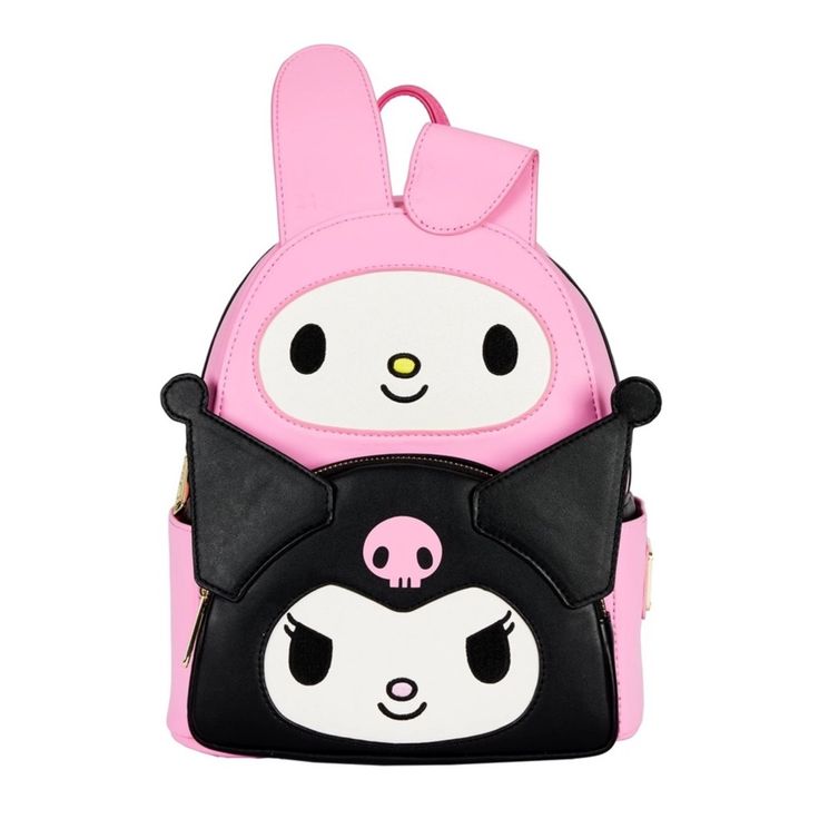 Nwt Double Pocket, Backpack With Pink And Darker Pink Hearts With My Melody And Kuromi Lining Also The Pair On The Back Corner With A Heart On Top Adjustable Straps Sold Out Online My Melody And Kuromi, Melody And Kuromi, Sanrio Bag, Charmmy Kitty, Sanrio Japan, Mini Mochila, My Melody Kuromi, Sanrio My Melody, Loungefly Bag