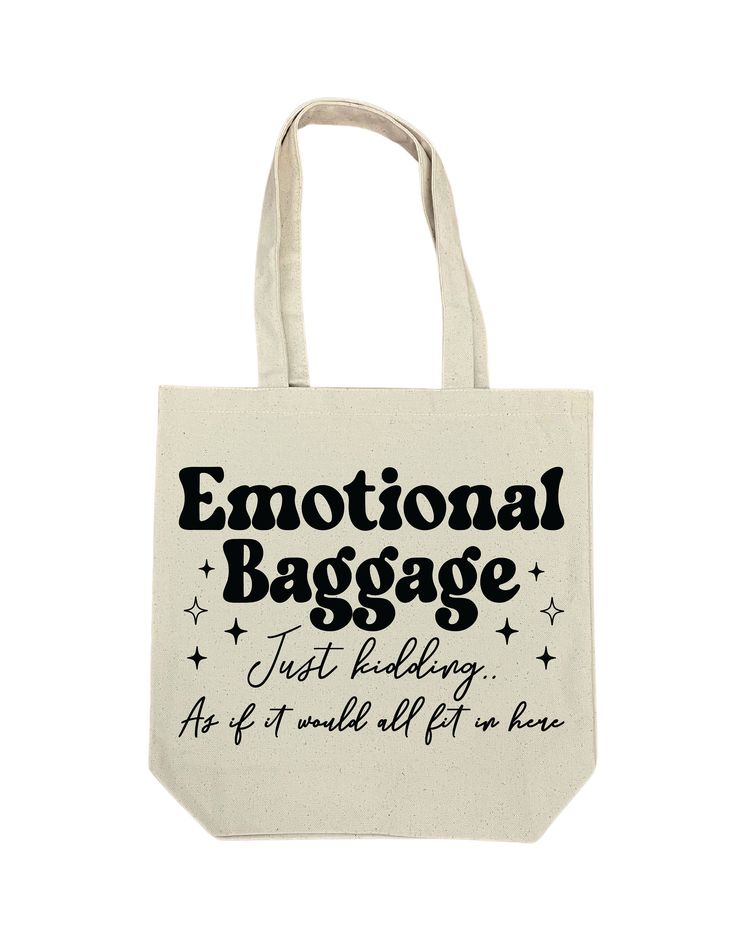 a white bag with black writing on it and stars around the bottom that says,'emotion