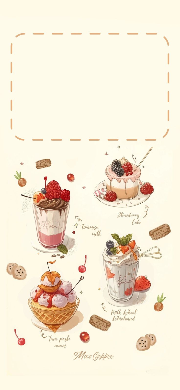 an illustration of different desserts and pastries