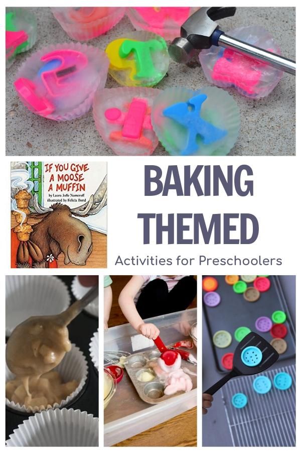 the cover of baking themed activities for pre - schoolers with pictures of different items