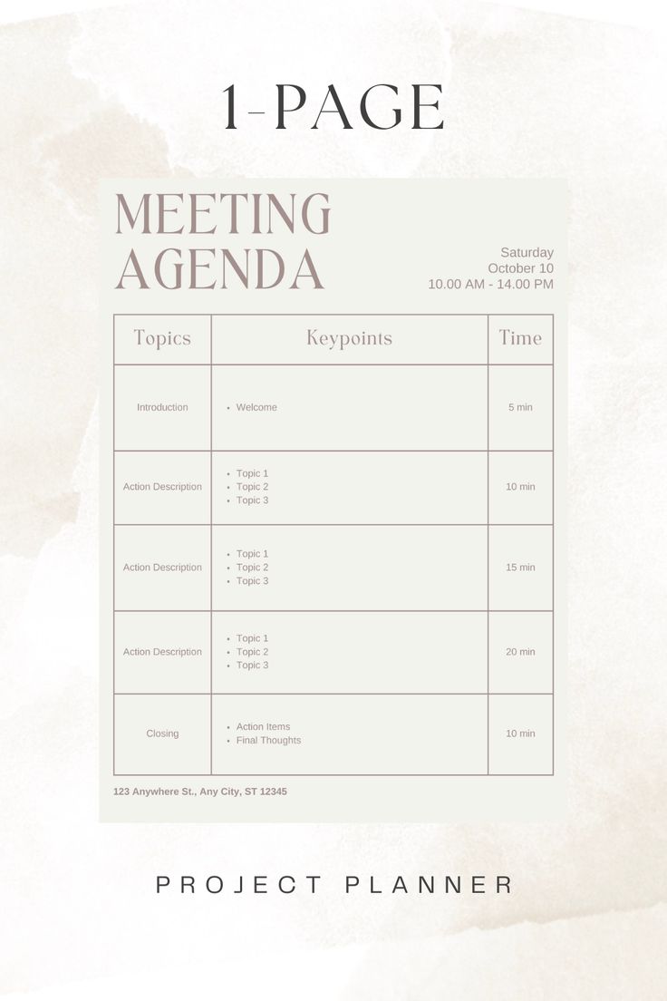 a white paper with the words meeting agenda written in black on it and an image of a