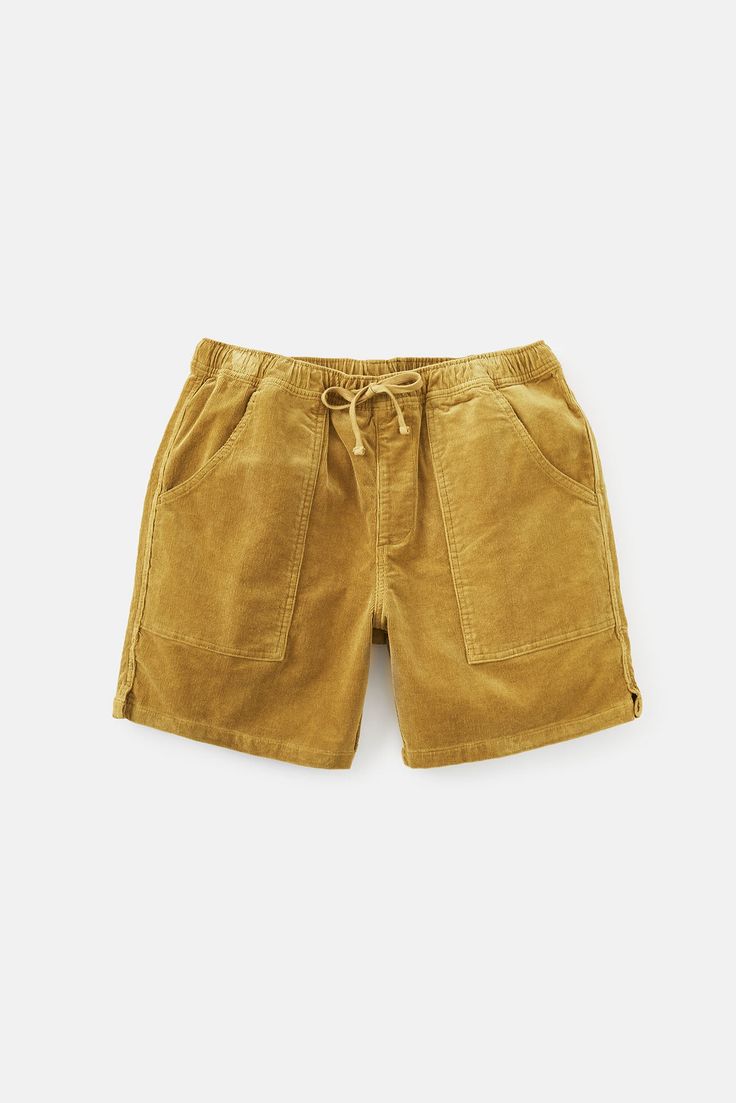 This new addition to the walkshort collection is a fusion between one of our original Trails Short and our popular Cord Local Short. Made from a durable 98% cotton 2% spandex 14-wale corduroy fabric, the Trails Cord Short has a 17" outseam and features an elastic cinch waistband, front patch pockets, back welt pockets, notched side seam hem, faux fly and internal pinstripe binding. 98% cotton 2% spandex fabric Front patch pockets Back welt pockets Faux fly Notched side seam hem 17" outseam Model