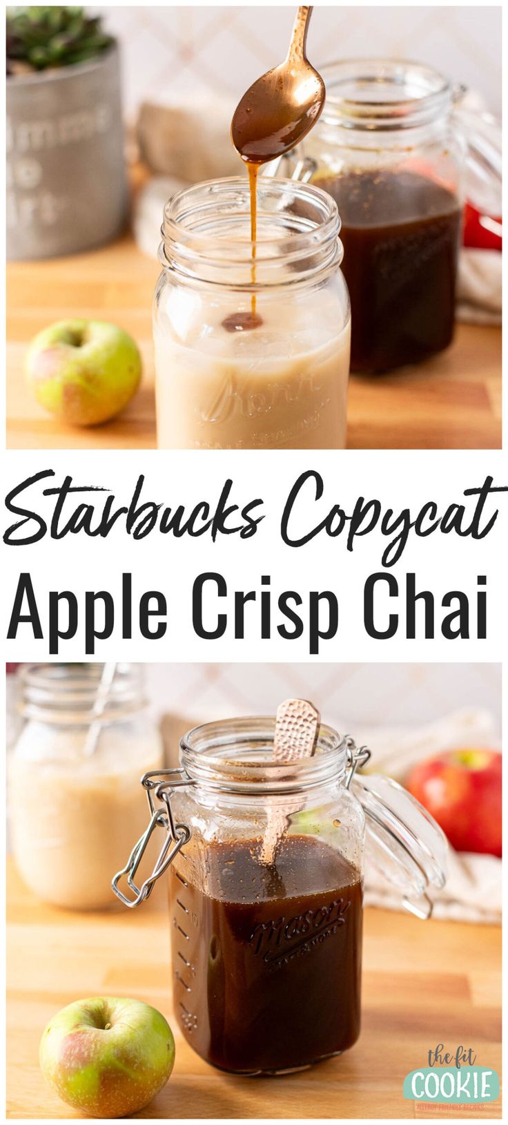 starbucks coffee and apple crispp chai in mason jars