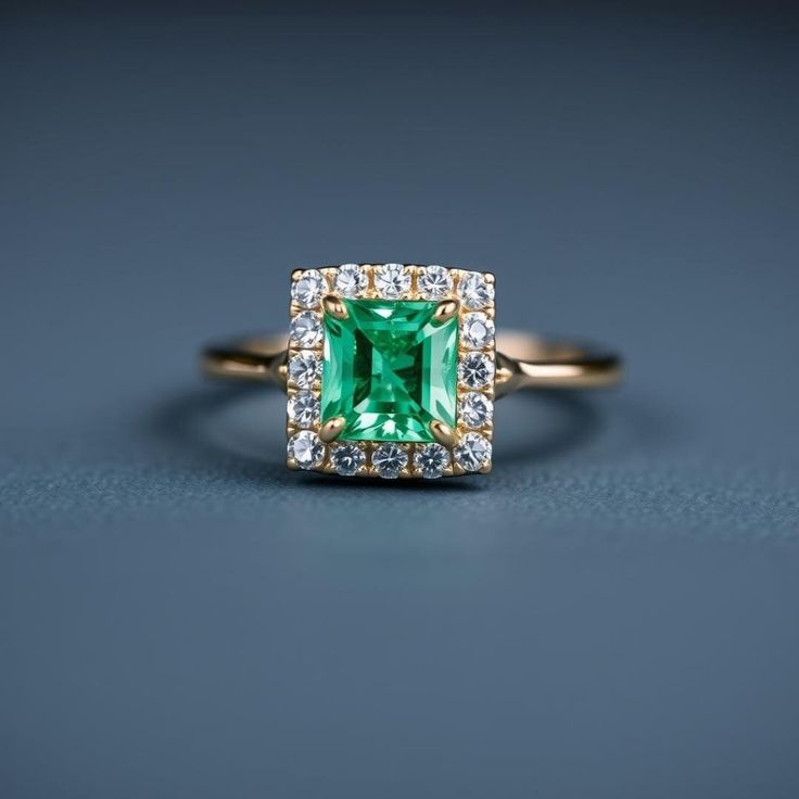 5mm Square Emerald Ring - 14k Gold Mined Emerald Ring - Halo Diamond Ring - Emerald Bridal Gifted Ring - Women Dainty Ring - Gift For Her GEMSTONE DETAILS : ✦ Gemstone : Natural Emerald ✦ Gemstone Size : 5 mm ✦ Gemstone Shape : Princess Square Shape ✦ Number of Gemstones : 1 ✦ Gemstone Weight : 0.90 Carat ✦ Gemstone Grade : AAA DIAMOND DETAILS : ✦ Diamond Type : Natural ✦ Diamond Size : 1.5 MM ✦ Diamond Color : G-H ✦ Diamond Clarity : Slightly included ✦ Diamond Cut : Excellent ✦ Diamond Weight Square Emerald Ring, Real Emerald Necklace, Mens Emerald Rings, Diamond Ring Emerald, Square Form, Smaragd Ring, Rainbow Sapphires, Zierlicher Ring, Emerald Pendant