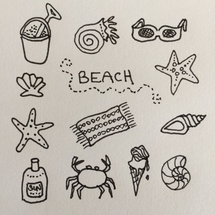 an image of beach related items drawn on paper