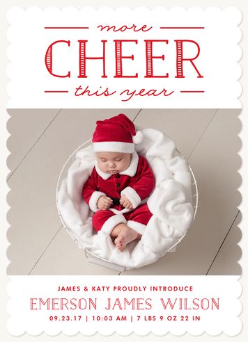 a baby is wearing a santa hat and sitting in a bowl with the words, more cheer this year