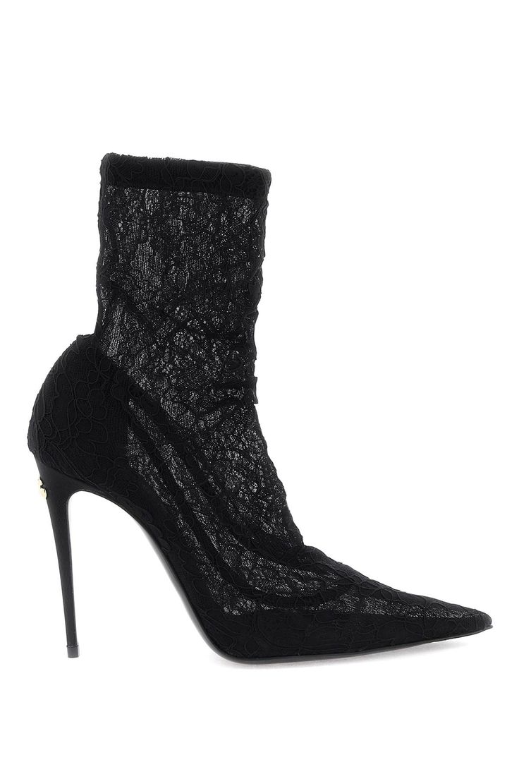 External: 75% Polyamide, 15% Viscose, 10% Elastane Lace Ankle Boots, Lace Pumps, Designer Pumps, Latest Fashion Design, Dolce E Gabbana, Dolce & Gabbana, Black Ankle Boots, Stiletto Heel, Boot Shoes Women