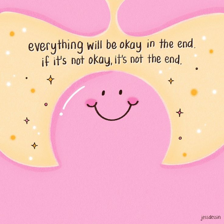 a pink background with an angel's wings and a quote about everything will be okay in the end