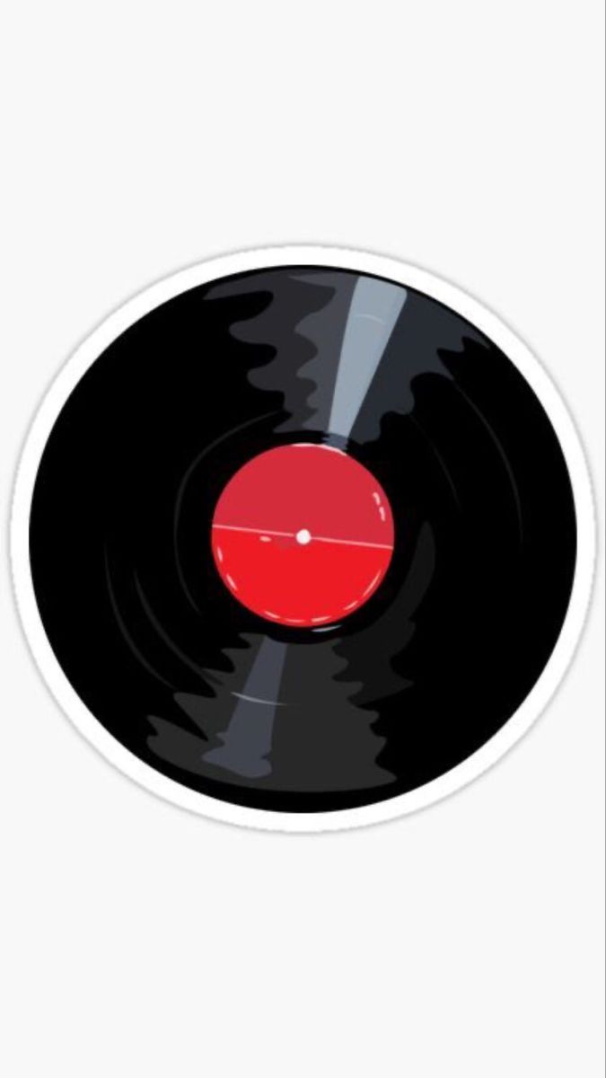 an old vinyl record sticker with the red disc in it's center, on a white background