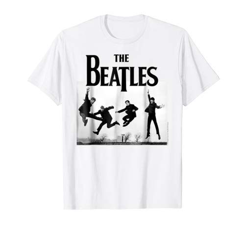 the beatles t - shirt with an image of two men jumping in front of them