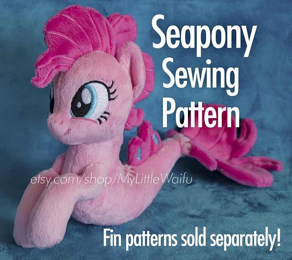 a pink pony stuffed animal sitting on top of a blue background with the words sepony sewing pattern below it