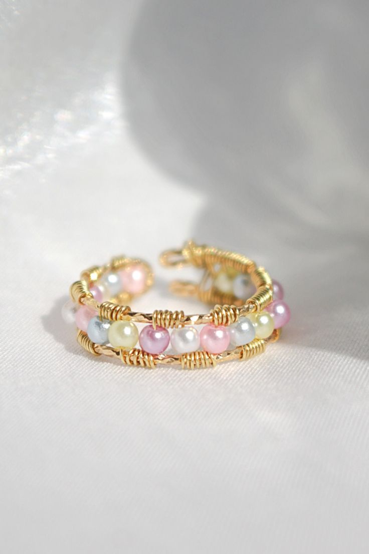 Pastel Rings, Best Wishes Card, Pastel Beads, Copper Ring, Wire Rings, Copper Rings, Pearl Set, Color Ring, Pearl Size