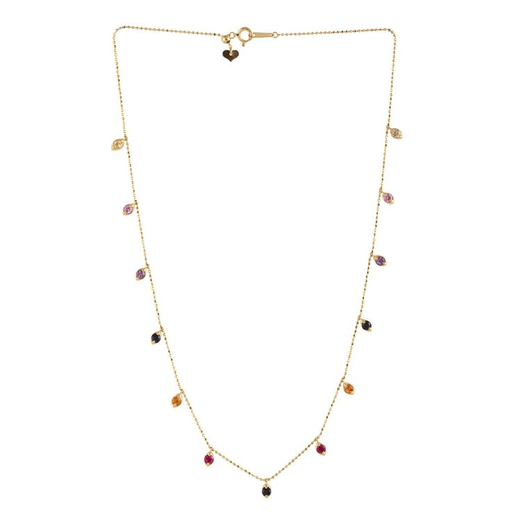 Modern style gemstone jewelry. These Necklace are made of gold and gemstone material and are capable of reflecting some light to produce a natural glow. A unique feature found only in premium jewelry. Info-These Necklace are handmade in 18k Yellow Gold : 4. 26 grams , and Multi Sapphire : 1. 52 cts  (ACE-3752)  This jewelry is made by hand featuring detailed workmanship. Be careful to avoid dropping or banging as physical impacts can result in damage to the pieces including stones falling off. To care for your or jewelry, take caution to keep away from harsh chemicals, Perfume, and Water. You may wipe with a clean polishing cloth to maintain a beautiful shine. Keep in mind that extensive exposure to saltwater, sunlight, or harsh chemicals can permanently damage your handmade jewelry. When 14k Yellow Gold Jewelry With Natural Stones, Yellow Gold Multi-stone Fusion Gemstones, Fusion Style Multi-stone Yellow Gold Gemstones, Gold Briolette Birthstone Necklace In Fine Jewelry Style, Gold Briolette Birthstone Necklace Fine Jewelry, Elegant Multi-stone Drop Necklaces, Gold Briolette Birthstone Necklace, Luxury Yellow Gold Briolette Gemstones, Fine Jewelry Gemstone Drop Necklaces