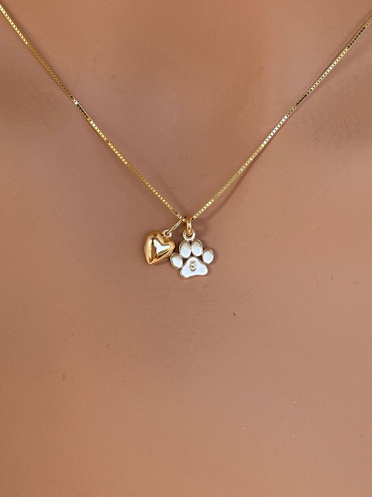 Personalized paw print necklace in 14K solid Gold Small Paw | Etsy Paw Print Heart, Heart Pendent, Swarovski Jewelry Necklace, Paw Print Necklace, Paw Heart, Paw Print Charm, Lovers Necklace, I Love Jewelry, Girly Jewelry