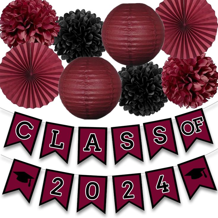 red and black graduation decorations on a white background with the words class of 2012 below them