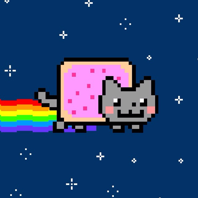 an image of a cat that is flying in the sky with a rainbow on it