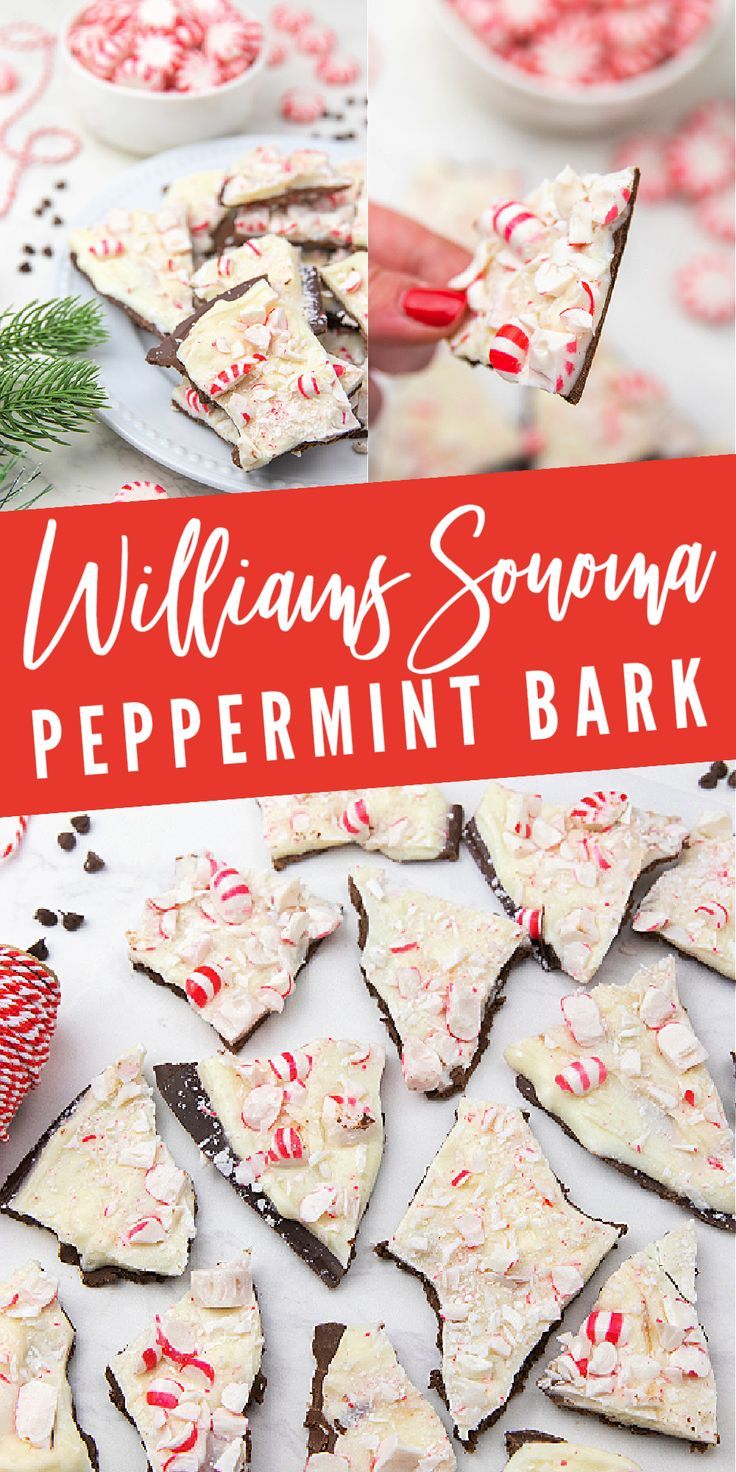 Williams Sonoma Peppermint Bark COPYCAT Recipe! Bark Recipes Easy, Christmas Bark Recipes, Peppermint Dessert, Peppermint Bark Recipes, Peppermint Treats, Peppermint Recipes, Xmas Treats, Easy Christmas Treats, Christmas Baking Recipes