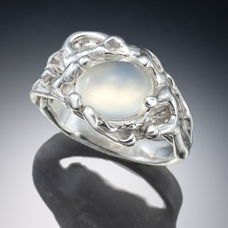 Silver & Stone Ring - This sterling silver ring features a beautiful white moonstone or amethyst cabochon measuring 8 x 6mm, prong-set at a flattering angle. Comfortable to wear, its available in quarter sizes 48. Interesting Engagement Rings, Engagement Rings Silver, Silver Stone Ring, Alt Wedding, Sculptural Ring, Moonstone Cabochon, Best Engagement Rings, White Moonstone, Artful Home