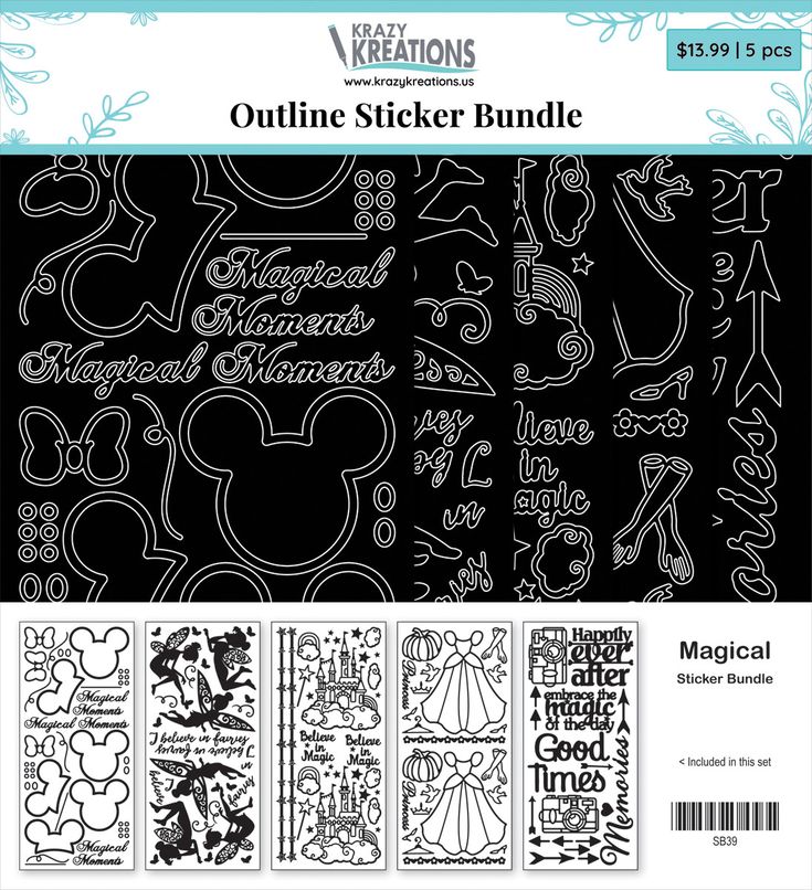 the disney mickey mouse outline sticker bundle is shown in black and white, with various designs