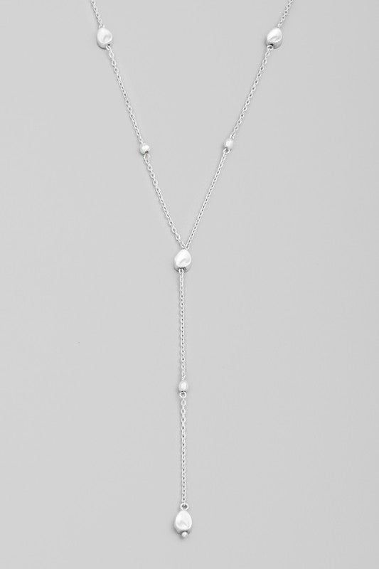 Metallic chain teardrop lariat necklace. Approximate length: 16 + 2 inches. Made in: Imported Lariat Necklace, 2 Colours, Silver Color, Silver Gold, Chain, Silver, Color