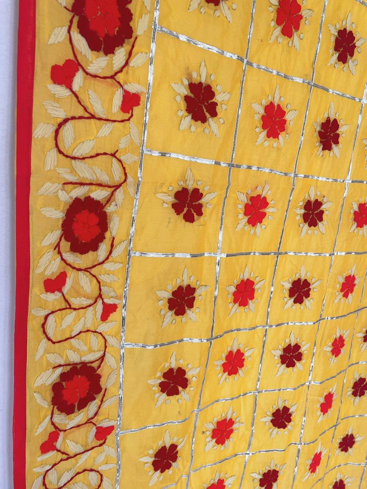 Beautifully handcrafted by skilled artisans, this Yellow Gold Chanderi Silk dupatta flaunts ravishing Parsi Phulkari embroidery embellished with wool thread and gotta work. Chanderi Silk Hand Embroidered All over Phulkari Parsi embroidery Wool thread Size: 2.28 meter Dispatched in 1-3 business days Product Note: This is a handcrafted product from artisans and producer groups and due to the nature of the product, slight variation in colors or design may occur. Any slight irregularities are distin Handwork Dupatta, Parsi Embroidery, Phulkari Embroidery, Gotta Work, Pink Mirror, Wool Thread, Light Coral, Indian Clothing, Silk Dupatta