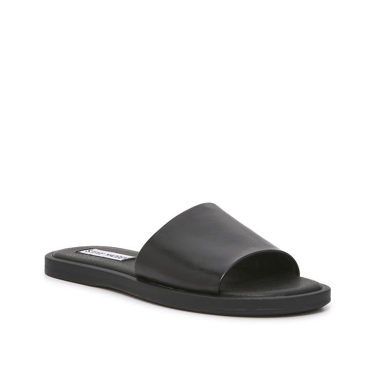 Steve Madden-Sienna Sandal Finish off any look with the classic Sienna sandals from Steve Madden. This pair features a simple slide silhouette that matches with anything from casual denim shorts to formal sundresses. Classic Slip-on Slides For Summer, Classic Open Toe Summer Sandals, Classic Open Toe Sandals For Summer, Classic Slides For Summer Vacation, Classic Summer Slides For Vacation, Classic Summer Vacation Slides, Classic Slides For Spring Vacation, Classic Leather Slides For Summer, Classic Synthetic Sandals For Summer