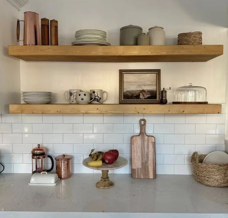 the kitchen counter is clean and ready to be used for cooking or baking, as well as other items