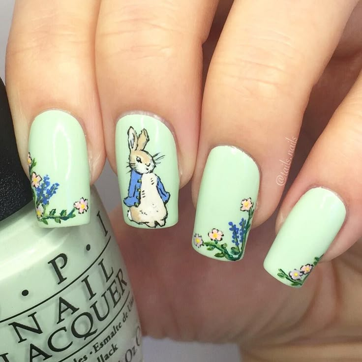 Peter Rabbit Nails, Rabbit Nails, Rabbit Nail Art, Animal Nail Designs, Eye Nail Art, Cow Nails, Sixth Form, Animal Nails, Easter Nails