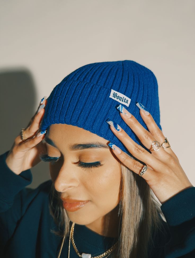 High quality knit fabric with our Essential Bonita label stitched on. Beanies are ultra stretchy for comfort and thick for warmth. Casual Blue Ribbed Beanie, Blue Casual Beanie For Cold Weather, Blue Ribbed Winter Hat, Winter Blue Ribbed Hat, Winter Ribbed Fitted Beanie, Fitted Ribbed Winter Beanie, Blue Knit Beanie For Cold Weather, Blue Knit Beanie For Winter, Blue Casual Winter Beanie