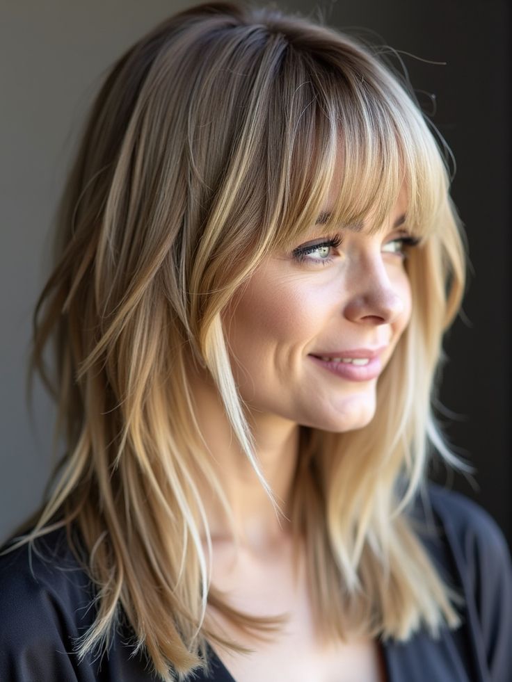 28 Must-Try Long Shag Haircuts That Will Transform Your Style 70s Shag, Blonde Shades, Blonde Layered Hair, Straight Hairstyles Medium, Long Shag Haircut, Layered Hair With Bangs, Long Shag, Swept Bangs, A Hairstyle