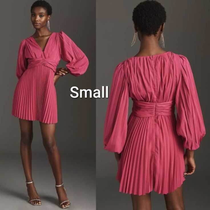 Nwt Anthropologie Aureta Pleated Long-Sleeve V-Neck Dress. Great Dress! Color More Like The Last Photos. Raspberry/Pink Pit To Pit Laying Flat 17 Inches Waist: 13.5 Inches Length: 33 Inches Pet Free Smoke Free Home. Anthropology Dresses, Brown Midi Dress, London Dress, Mauve Dress, Raspberry Pink, Pink Crewneck, Tweed Dress, Pink Maxi Dress, Mini Shift Dress