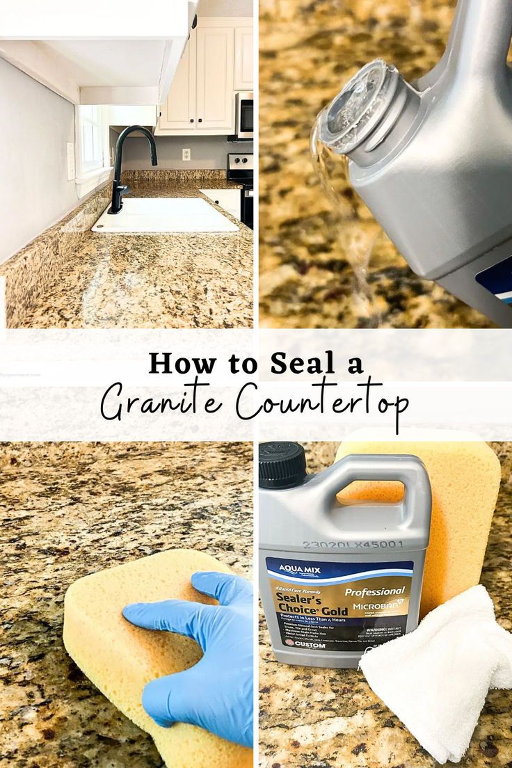 how to seal a granite countertop with sponges and other cleaning products on it