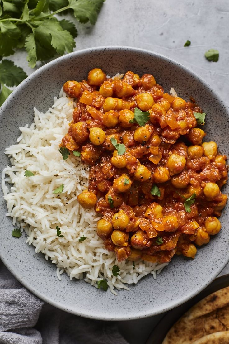 a bowl filled with rice and chickpeas