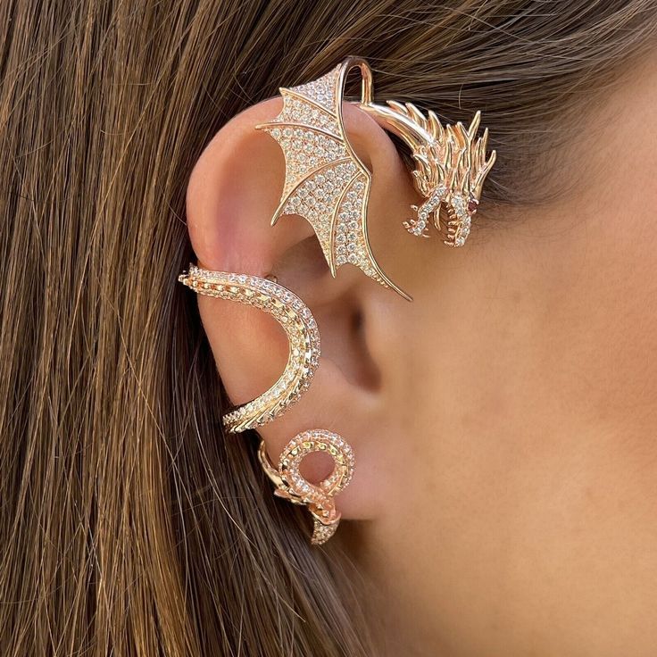 Jewelry Earrings Dragon Ear Jacket Climber Rose Gold Played Sterling Silver 925

#sponsored Luxury Sterling Silver Single Ear Cuff, Luxury Gift Ear Cuff, Luxury Ear Cuff With Matching Earrings As Gift, Luxury Silver Single Ear Cuff, Handmade Elegant Ear Climbers, Ear Sculpture, Jóias Body Chains, Ewolucje Eevee, Dragon Ear Cuffs