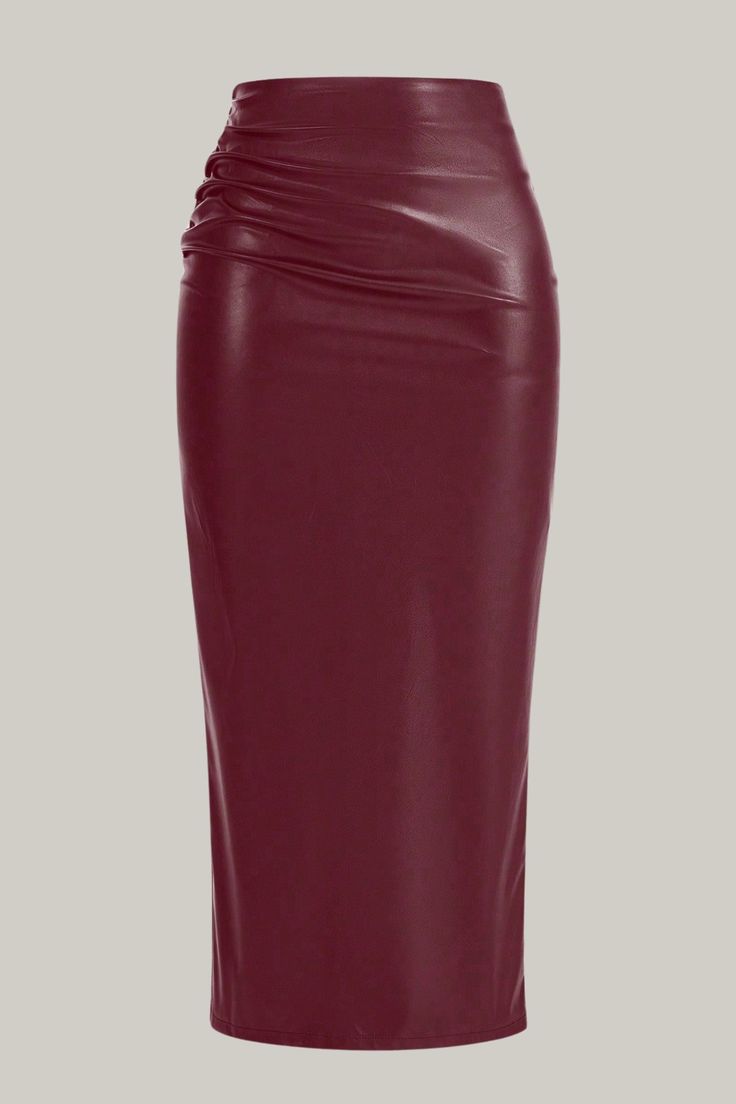 Experience sophistication and exclusivity with our Solid Color Fashion Bodycon Skirt. This elegant and sexy skirt features ruched detailing and a thigh split, making it the perfect piece to elevate your look. Its high waist and pencil silhouette create a flattering fit, while the slight stretch fabric ensures comfort. Crafted with premium materials, this long skirt is a must-have in your wardrobe. Its plain pattern and regular fit add a touch of luxury to your style. You'll love the tasteful and